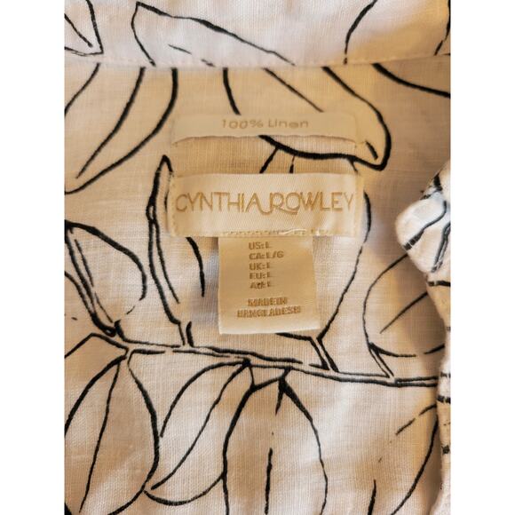 CYNTHIA ROWLEY Floral Print Roll Tab Sleeve 100% Linen Blouse sz L Anthropologie - Picture 6 of 7
